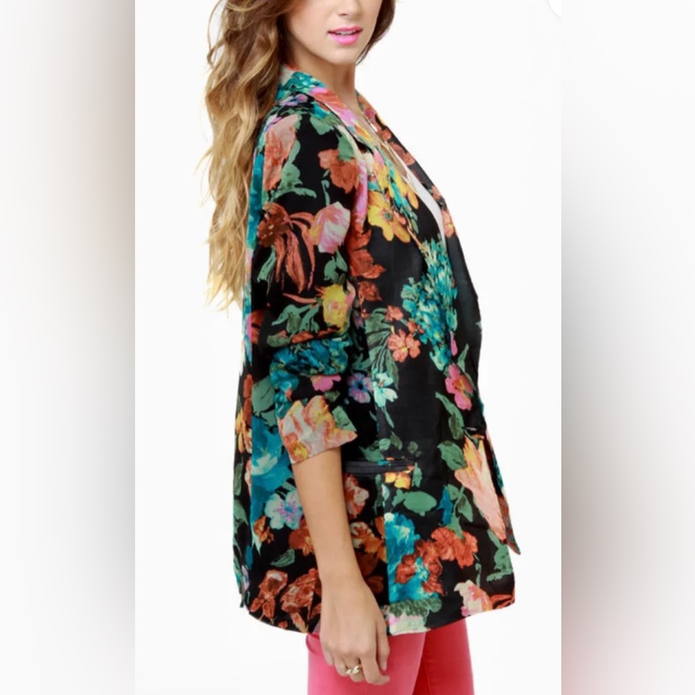 Lulus Gypsy Junkies Zeppelin Floral Print Blazer black medium jacket boho - Picture 4 of 13